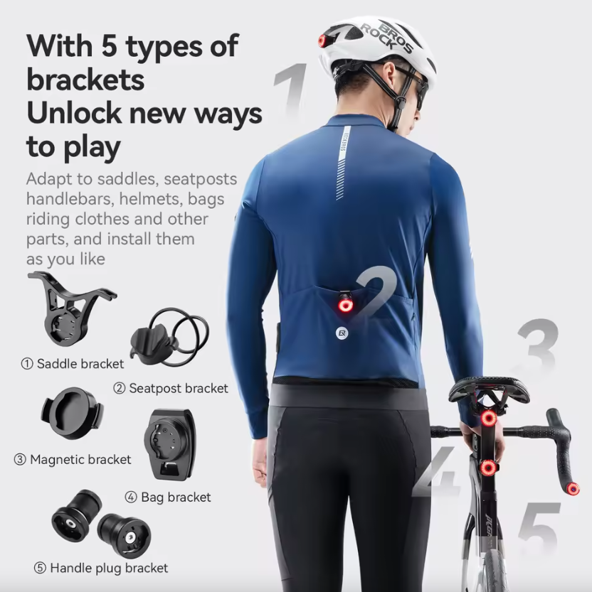 ROCKBROS R0 Fanale Posteriore Tappo Manubrio USB-C MTB, Bici da Strada | Luce Ciclismo Leggera Compatta