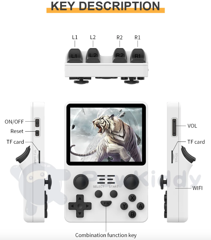 POWKIDDY RGB20S Console portatile per giochi retro con RK3326, schermo da 3,5 pollici ed emulatori di giochi N64 e PS1