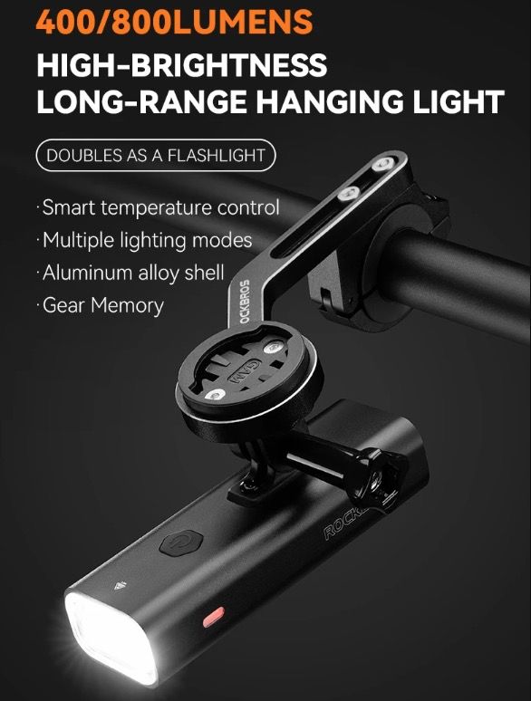 ROCKBROS RHL-1000LUMEN Luce anteriore per bici con 1000 lumen alta luminosità antipioggia ricaricabile Type-C ideale per ciclismo notturno e ciclisti di montagna robusta e versatile