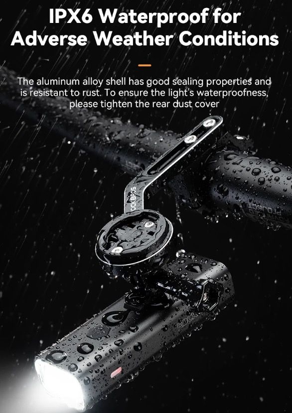 ROCKBROS RHL-1000LUMEN Luce anteriore per bici con 1000 lumen alta luminosità antipioggia ricaricabile Type-C ideale per ciclismo notturno e ciclisti di montagna robusta e versatile