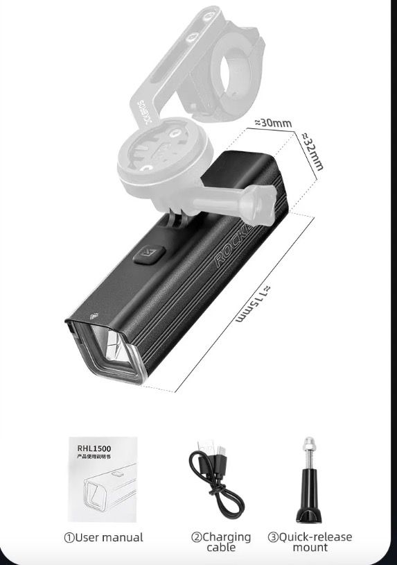 ROCKBROS RHL-1000LUMEN Luce anteriore per bici con 1000 lumen alta luminosità antipioggia ricaricabile Type-C ideale per ciclismo notturno e ciclisti di montagna robusta e versatile