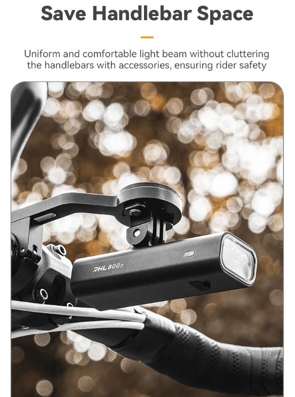ROCKBROS RHL-1000LUMEN Luce anteriore per bici con 1000 lumen alta luminosità antipioggia ricaricabile Type-C ideale per ciclismo notturno e ciclisti di montagna robusta e versatile