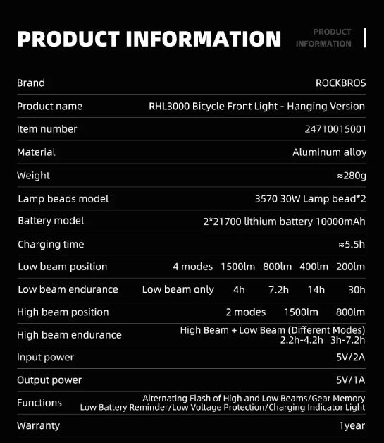 ROCKBROS RHL3000 luce bici anteriore 3000 lumen alta luminosità 10000mAh impermeabile MTB ciclismo su strada torcia elettrica ciclismo notturno accessori ciclismo regolazioni