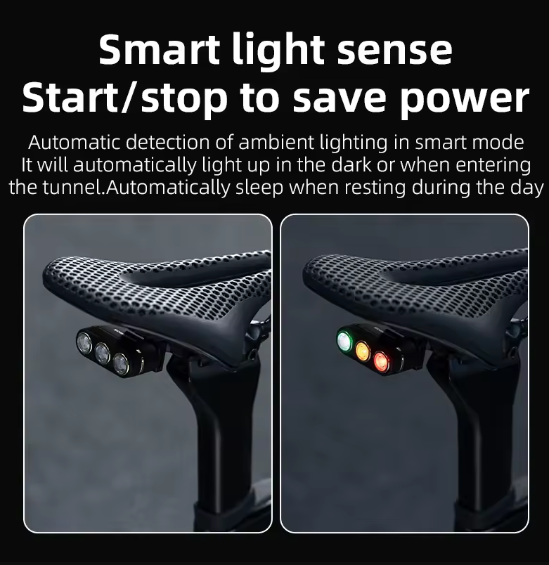 ROCKBROS Smart Luce Posteriore Bici con Sensore Freno | IP64 Impermeabile | Type-C | Sicurezza Ciclismo