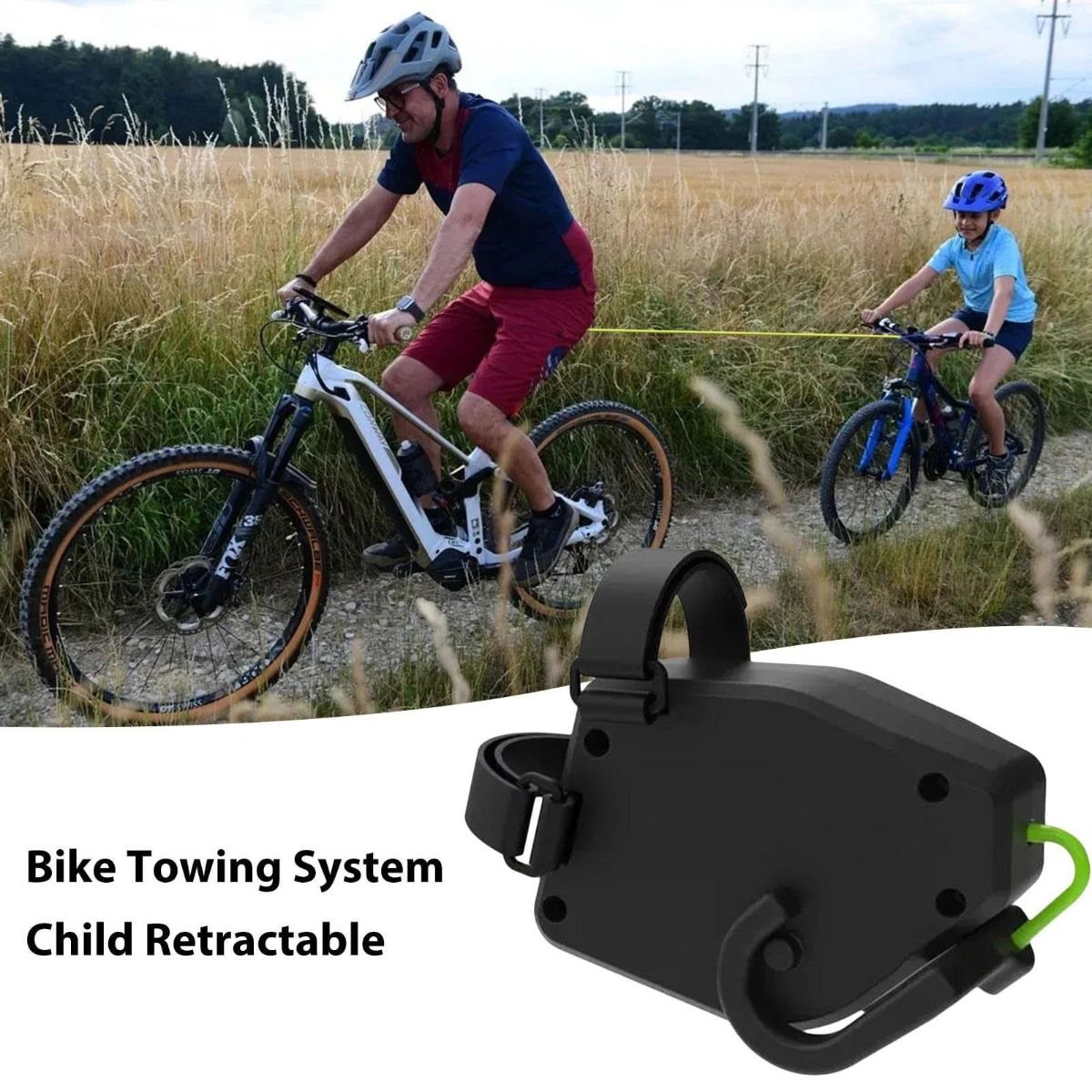 Fune di traino per bicicletta flessibile e retrattile, trattore da bicicletta per bambini, mountain bike, avventure in famiglia, facile installazione.