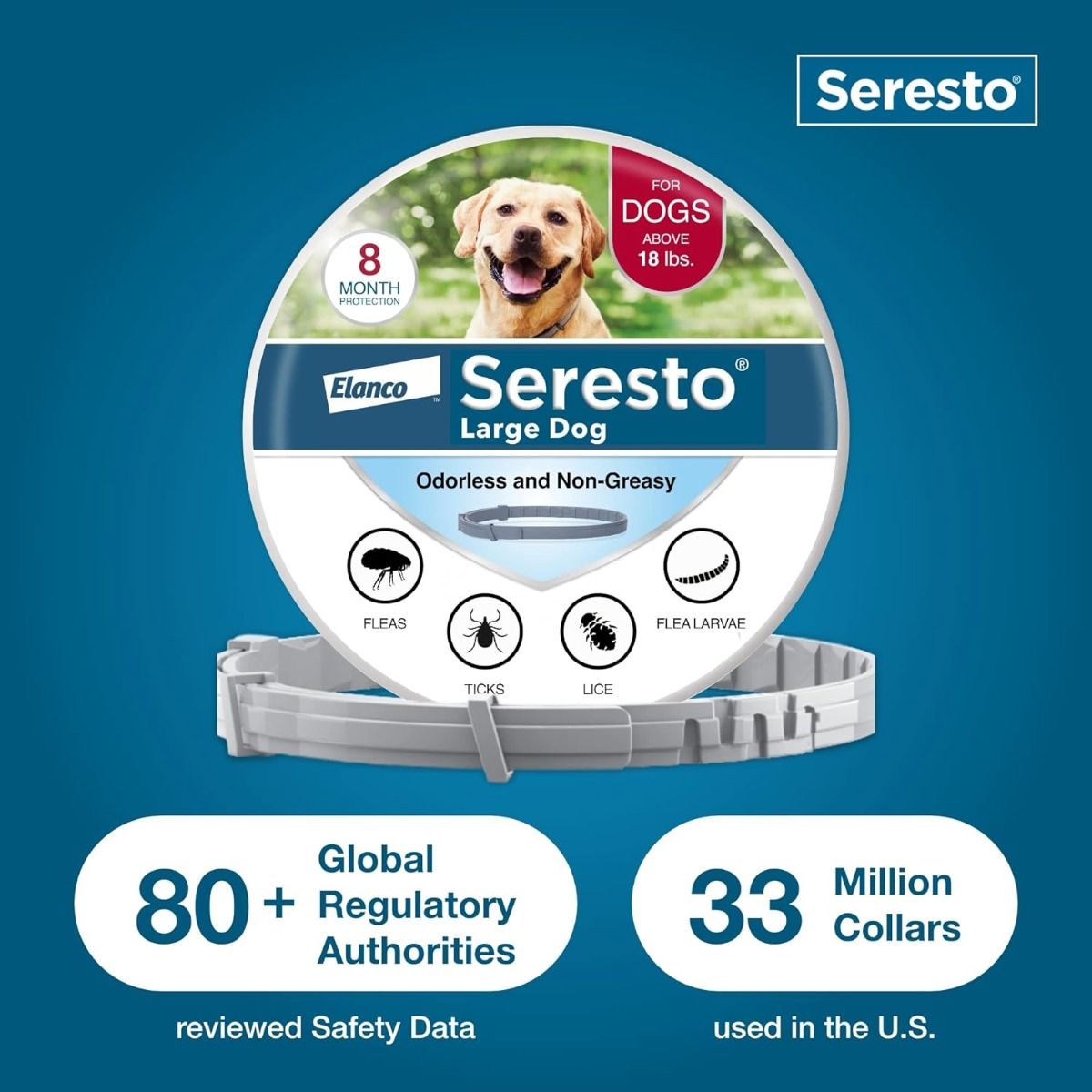 Collare Seresto Cani Taglia Grande | Protezione 8 Mesi Antiparassitario | Veterinario Raccomandato