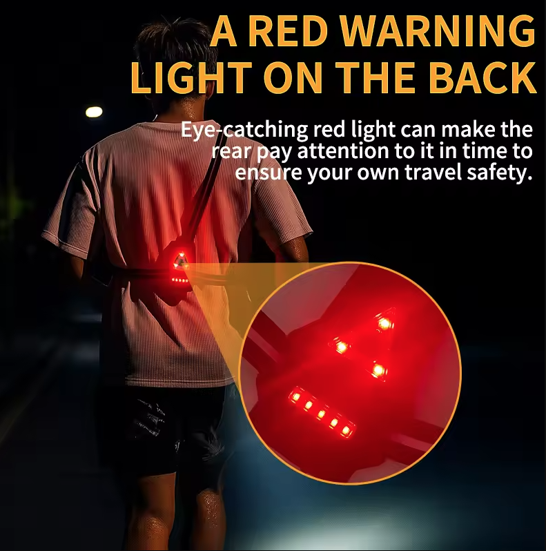 Luce pettorale LED per corsa notturna all'aperto con luce di avvertimento posteriore, angolo del fascio regolabile a 90°, impermeabile, ultra luminosa, lampada di sicurezza