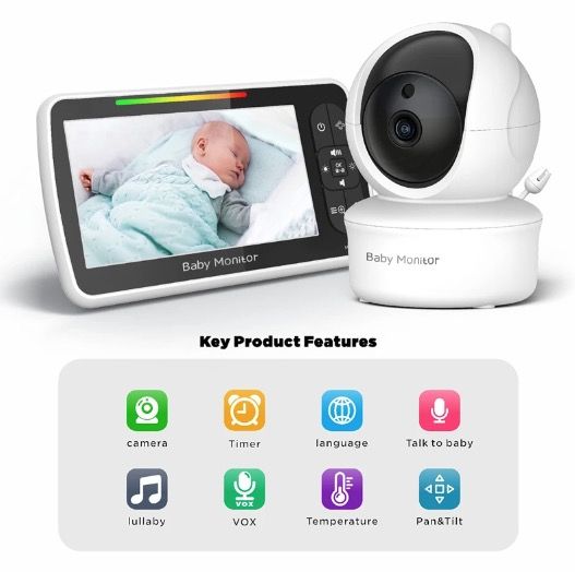 5 Pollici Baby Monitor SM650 Video HD 720P Batteria a Lunga Durata Audio Bidirezionale Sorveglianza Portatile per Neonati