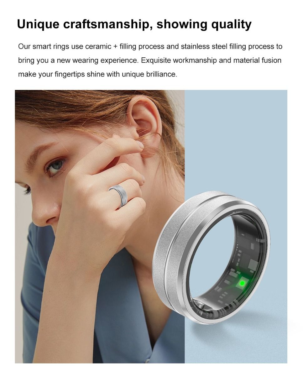 Anello intelligente multifunzionale, tecnologia indossabile con monitoraggio della frequenza cardiaca e della qualità del sonno, accessorio elegante.