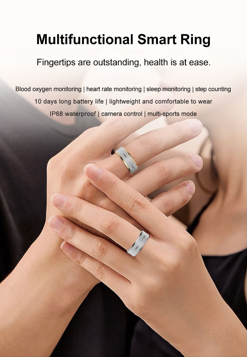 Anello intelligente multifunzionale, tecnologia indossabile con monitoraggio della frequenza cardiaca e della qualità del sonno, accessorio elegante.