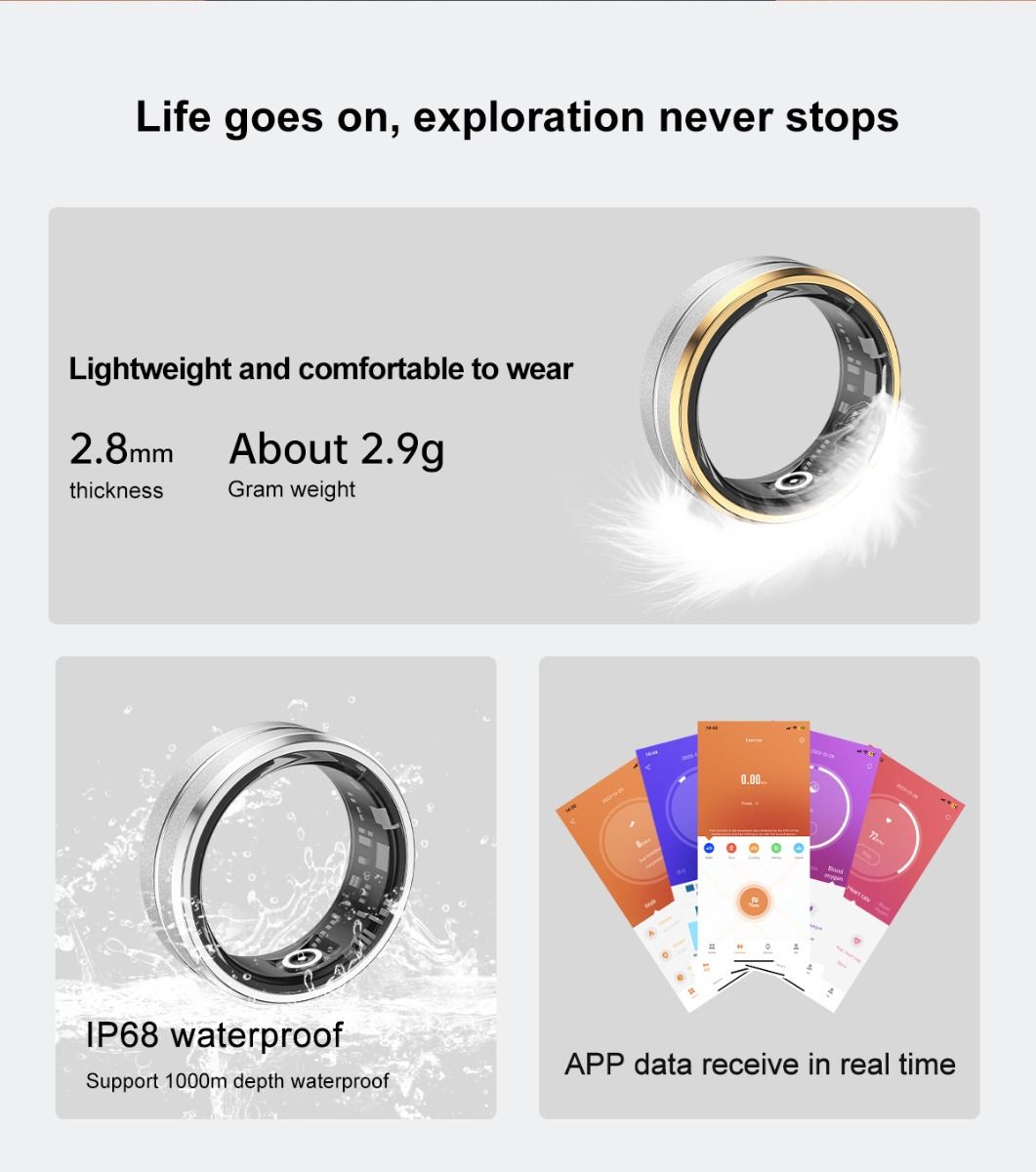 Anello intelligente multifunzionale, tecnologia indossabile con monitoraggio della frequenza cardiaca e della qualità del sonno, accessorio elegante.