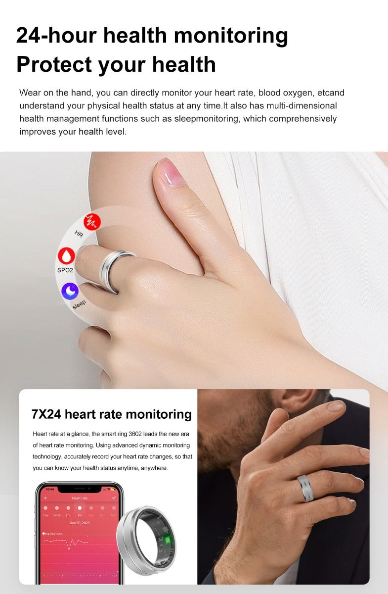 Anello intelligente multifunzionale, tecnologia indossabile con monitoraggio della frequenza cardiaca e della qualità del sonno, accessorio elegante.