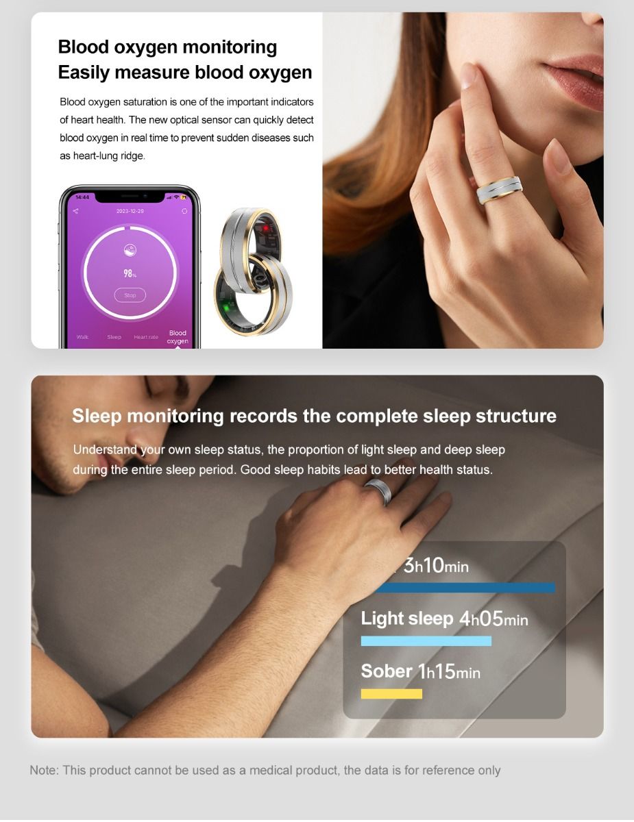 Anello intelligente multifunzionale, tecnologia indossabile con monitoraggio della frequenza cardiaca e della qualità del sonno, accessorio elegante.