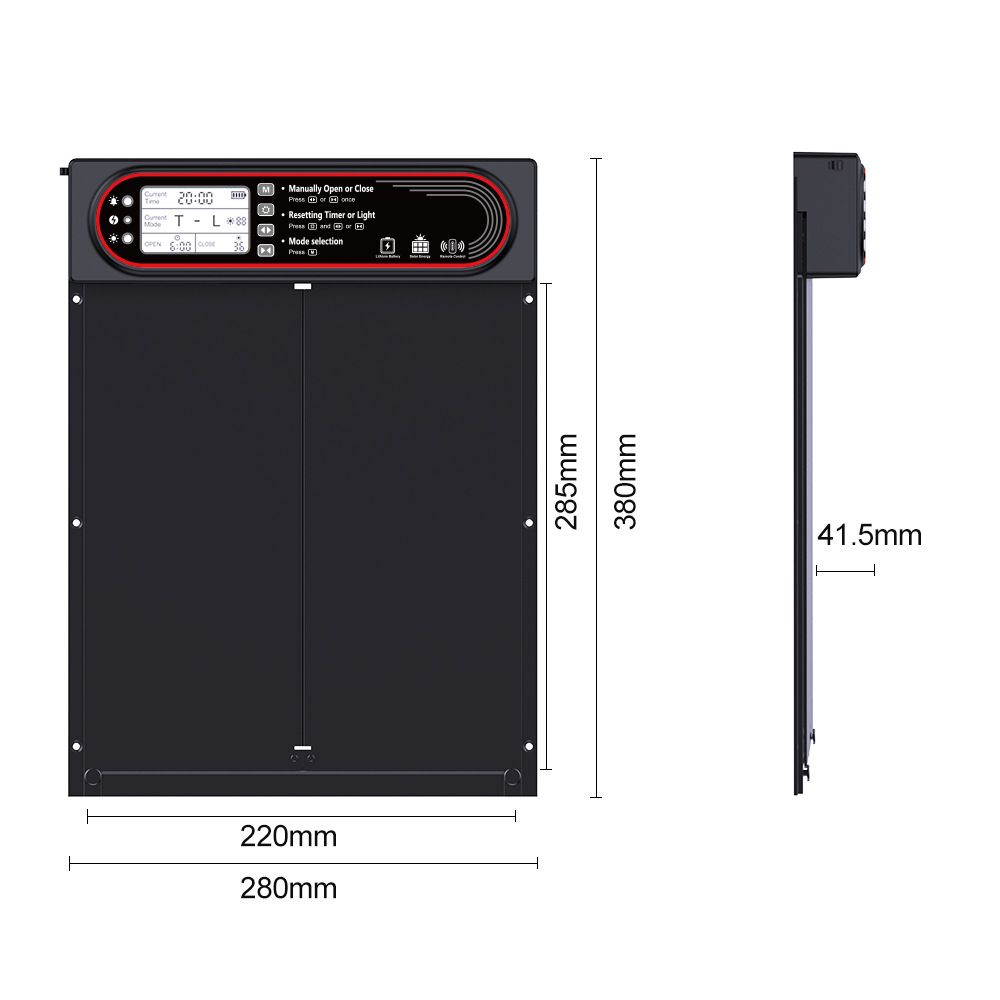 Porta automatica solare per pollaio con timer e sensore di luce, ricarica USB per una gestione ecologica del pollame