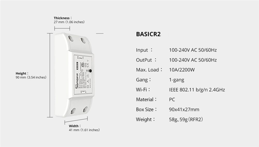 Modulo interruttore WiFi SONOFF Basic R2 con controllo vocale per illuminazione domestica intelligente, compatibile con Alexa e Google