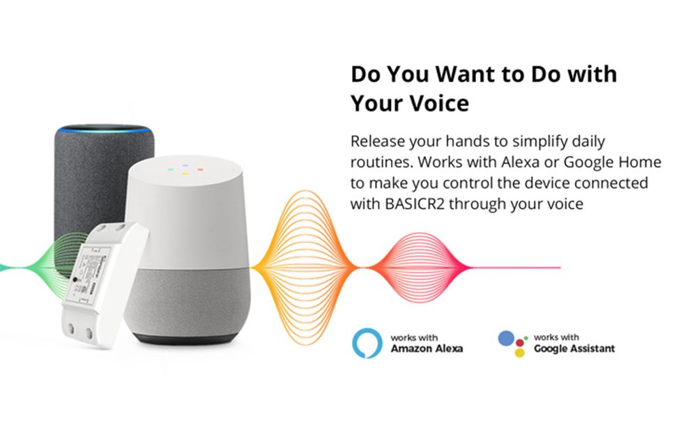 Modulo interruttore WiFi SONOFF Basic R2 con controllo vocale per illuminazione domestica intelligente, compatibile con Alexa e Google