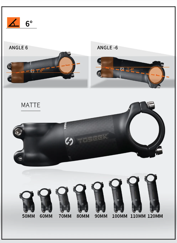 TOSEEK Attacco Manubrio MTB 28.6mm Angolo Regolabile Leggero in Alluminio e Carbonio per Appassionati di Ciclismo
