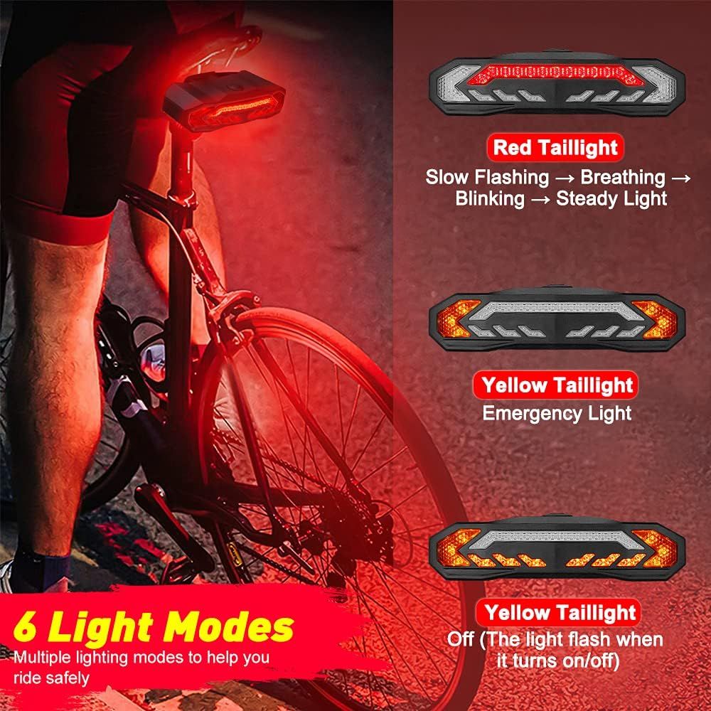 Luce posteriore intelligente per bicicletta con indicatori di direzione, clacson ricaricabile per bicicletta con allarme e telecomando, allarme luce per indicatori di direzione con rilevamento automatico