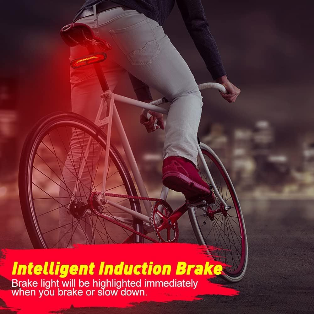 Luce posteriore intelligente per bicicletta con indicatori di direzione, clacson ricaricabile per bicicletta con allarme e telecomando, allarme luce per indicatori di direzione con rilevamento automatico