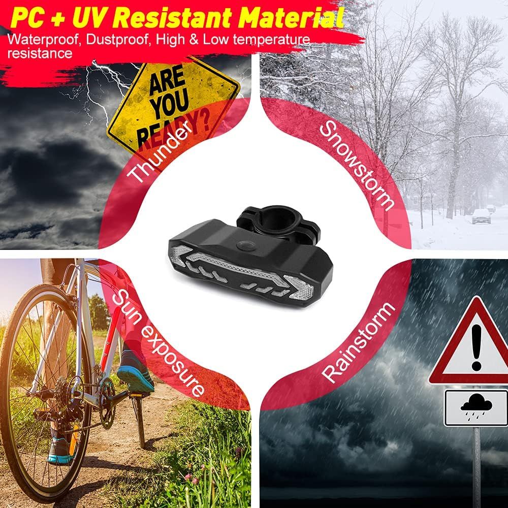 Luce posteriore intelligente per bicicletta con indicatori di direzione, clacson ricaricabile per bicicletta con allarme e telecomando, allarme luce per indicatori di direzione con rilevamento automatico
