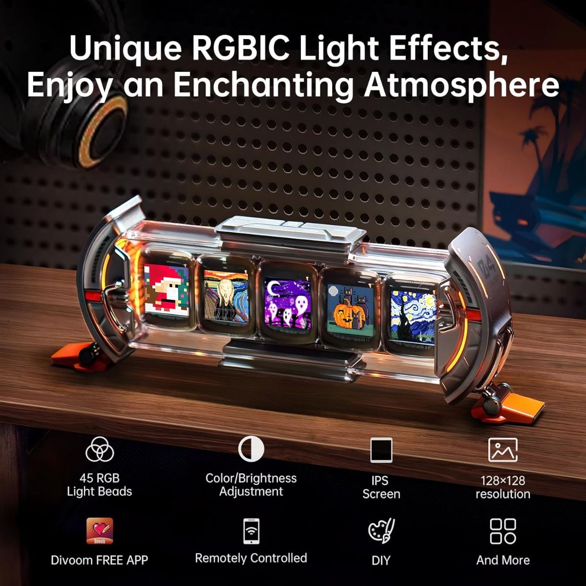 Divoom Times Gate | Sveglia Digitale Cyberpunk Pixel Art | Dashboard Finanziario Bitcoin | Setup Gaming/Ufficio