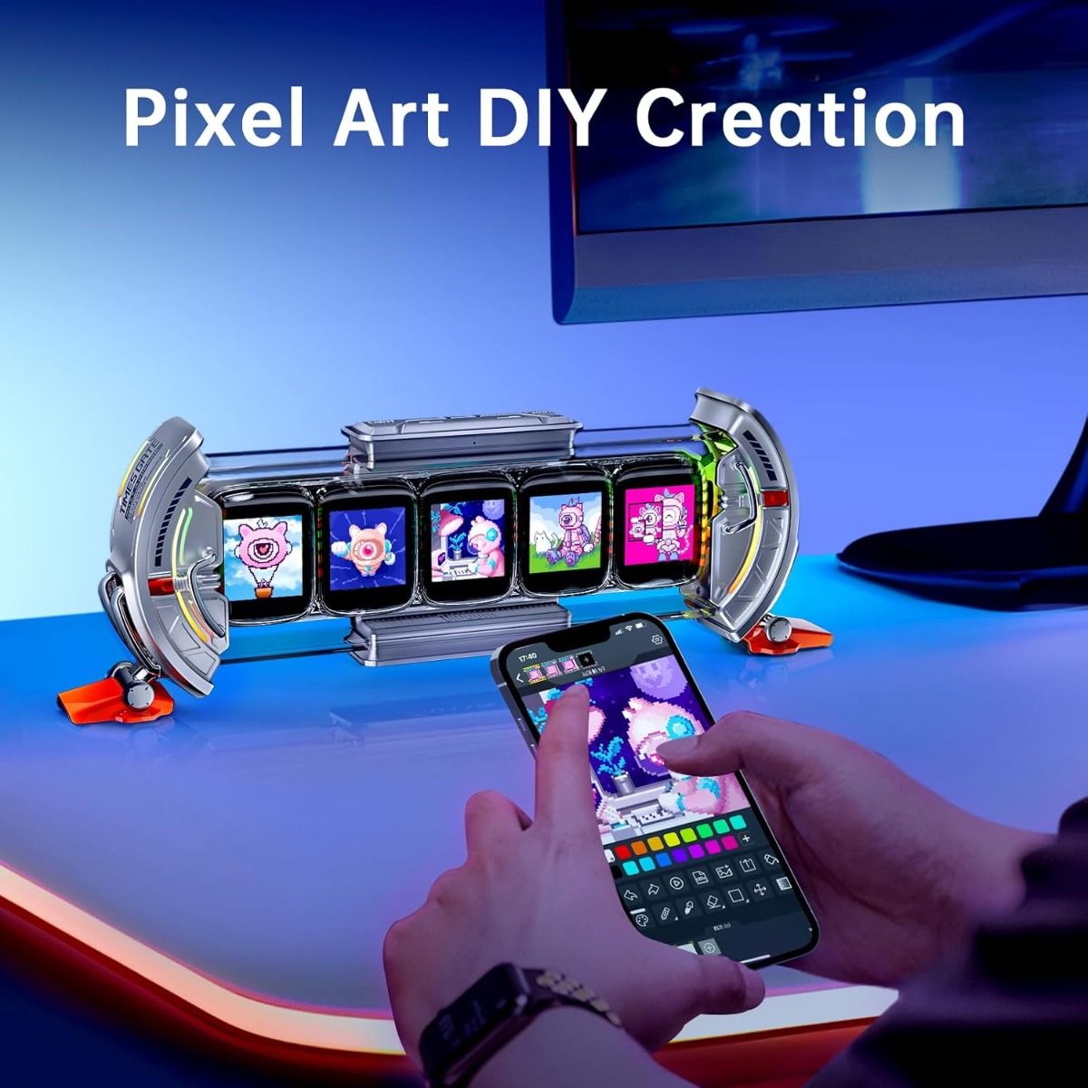 Divoom Times Gate | Sveglia Digitale Cyberpunk Pixel Art | Dashboard Finanziario Bitcoin | Setup Gaming/Ufficio