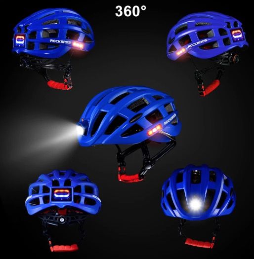 ROCKBROS Casco da Ciclismo Leggero Ultraleggero con Illuminazione di Sicurezza Integrata e Ricarica USB per Comfort