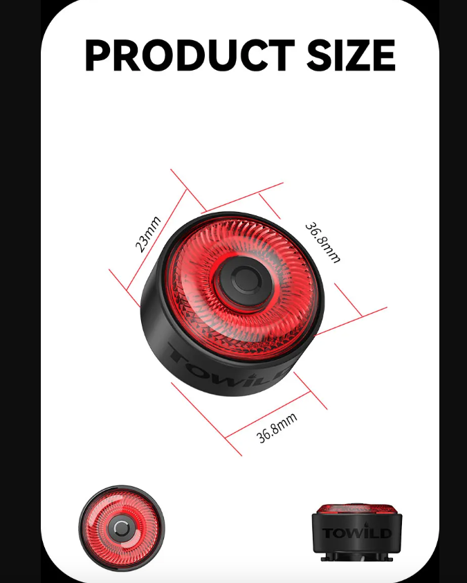 Scopri TOWILD TL03 luce freno intelligente per bicicletta con sensore ambientale design in lega di alluminio cinque modalità di lampeggio per massima sicurezza e visibilità in bici