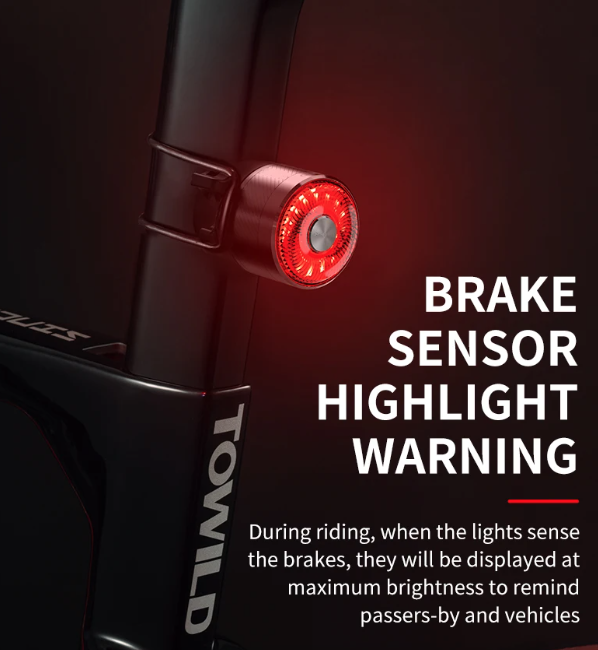 TOWILD TL05 Luce Posteriore con Rilevamento Automatico della Frenata Intelligente, Impermeabile IPX6, Luce di Sicurezza per Bicicletta con Batteria da 100 Ore