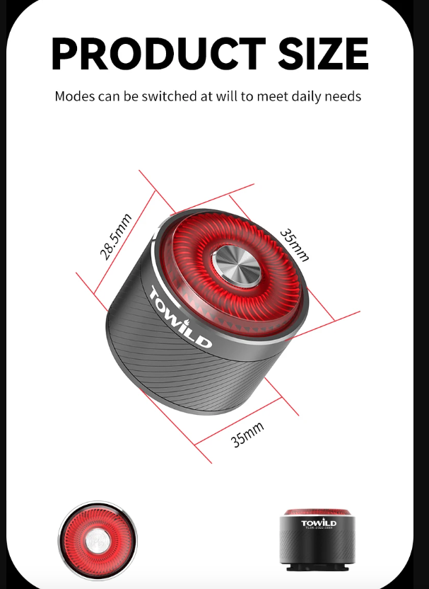TOWILD TL05 Luce Posteriore con Rilevamento Automatico della Frenata Intelligente, Impermeabile IPX6, Luce di Sicurezza per Bicicletta con Batteria da 100 Ore