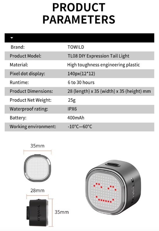 TOWILD TL08 Fanale Posteriore Bici Intelligente, Luce Personalizzabile Display Sensore Freno, USB-C IPX6, Alta Visibilità Ciclismo Sicuro