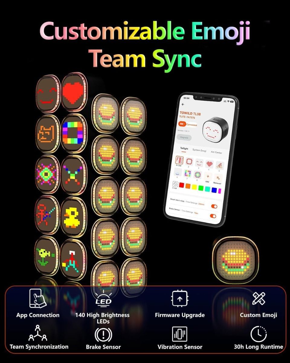 TOWILD TL08 Fanale Posteriore Bici Intelligente, Luce Personalizzabile Display Sensore Freno, USB-C IPX6, Alta Visibilità Ciclismo Sicuro