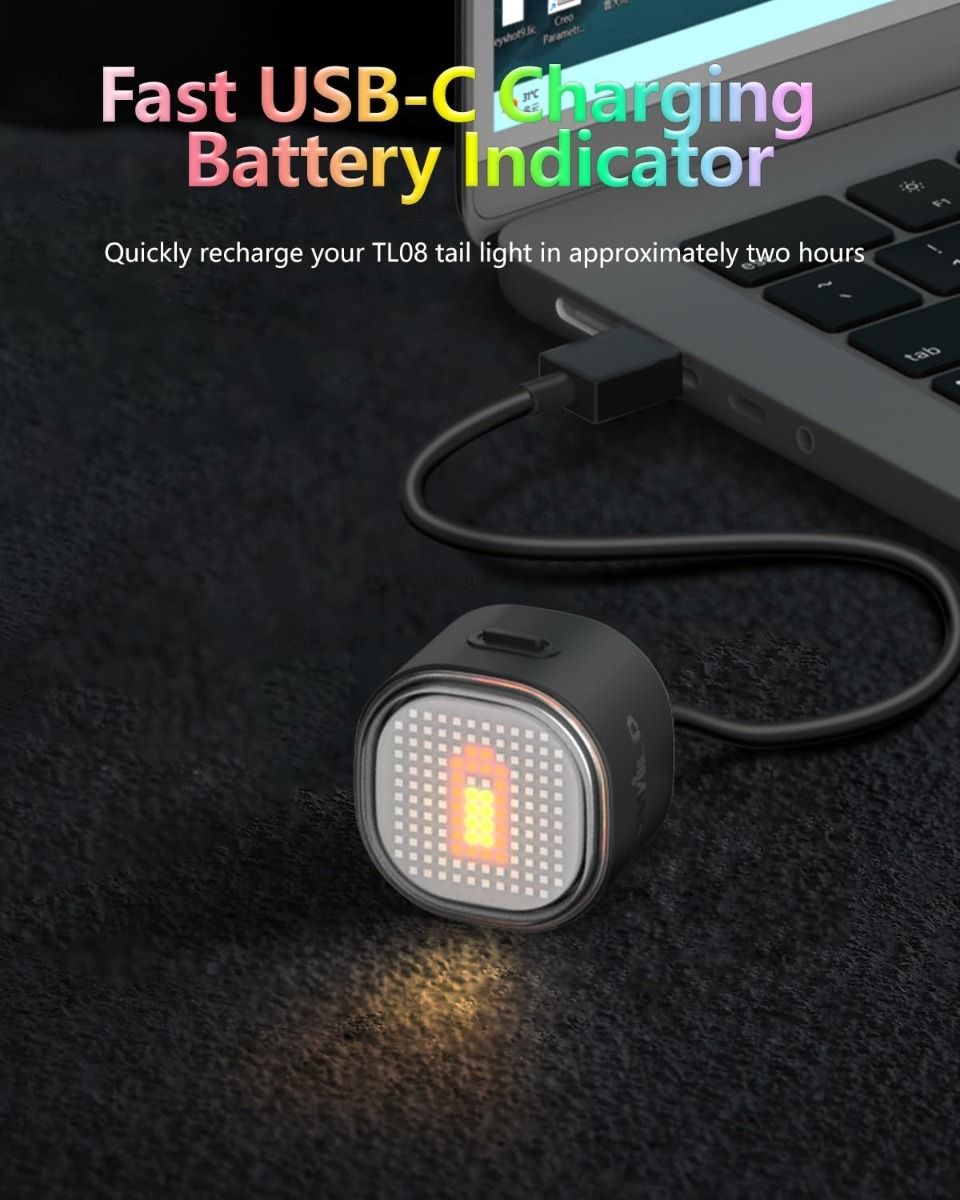 TOWILD TL08 Fanale Posteriore Bici Intelligente, Luce Personalizzabile Display Sensore Freno, USB-C IPX6, Alta Visibilità Ciclismo Sicuro