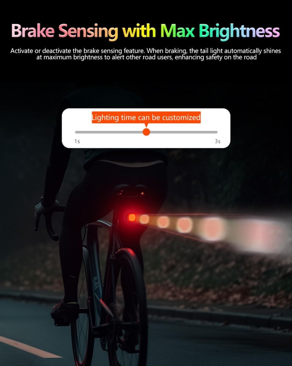 TOWILD TL08 Fanale Posteriore Bici Intelligente, Luce Personalizzabile Display Sensore Freno, USB-C IPX6, Alta Visibilità Ciclismo Sicuro