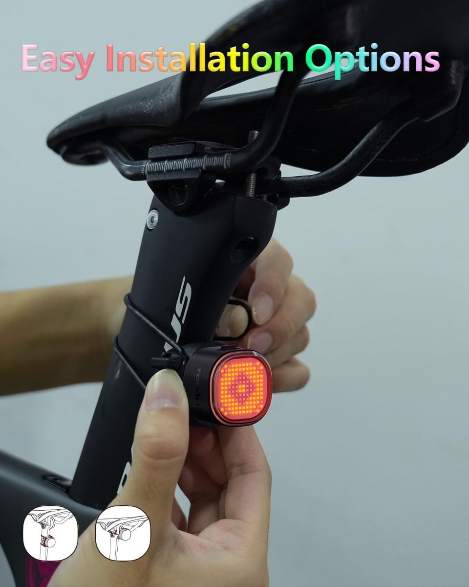 TOWILD TL08 Fanale Posteriore Bici Intelligente, Luce Personalizzabile Display Sensore Freno, USB-C IPX6, Alta Visibilità Ciclismo Sicuro