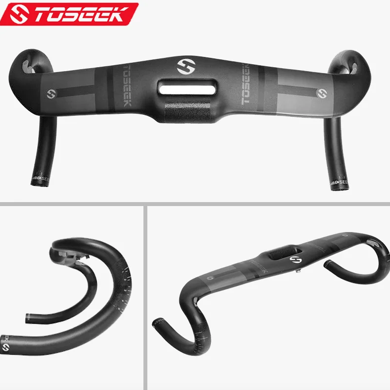 TOSEEK Manubrio da strada in carbonio integrale 31,8 mm, leggero e aerodinamico con lunghezze personalizzabili