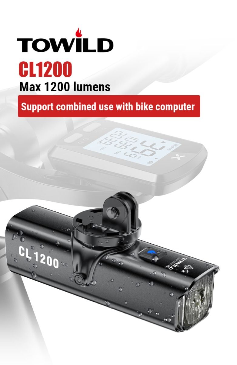 TOWILD CL1200 1200LM Luce per Bicicletta Ricaricabile USB Faro Anteriore con Telecomando Wireless per la Sicurezza Notturna in Bicicletta