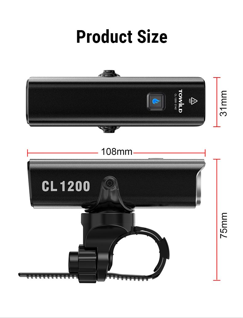 TOWILD CL1200 1200LM Luce per Bicicletta Ricaricabile USB Faro Anteriore con Telecomando Wireless per la Sicurezza Notturna in Bicicletta
