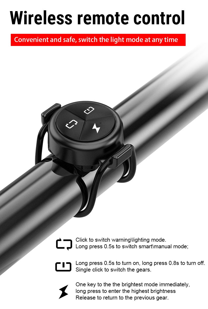 TOWILD CL1200 1200LM Luce per Bicicletta Ricaricabile USB Faro Anteriore con Telecomando Wireless per la Sicurezza Notturna in Bicicletta