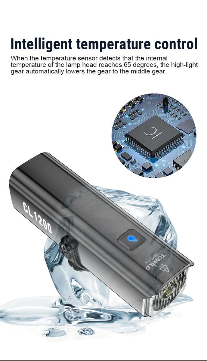 TOWILD CL1200 1200LM Luce per Bicicletta Ricaricabile USB Faro Anteriore con Telecomando Wireless per la Sicurezza Notturna in Bicicletta