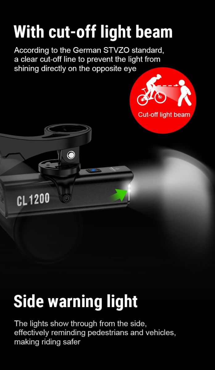 TOWILD CL1200 1200LM Luce per Bicicletta Ricaricabile USB Faro Anteriore con Telecomando Wireless per la Sicurezza Notturna in Bicicletta