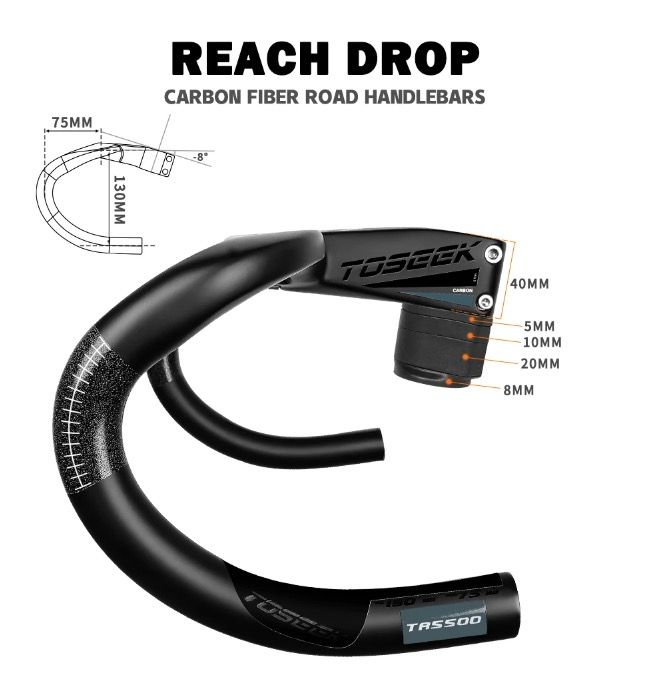 TOSEEK TR5500 attacco manubrio bici da strada design aerodinamico in fibra di carbonio ultra leggero finitura nero opaco parti ciclismo premium per prestazioni robuste su strada