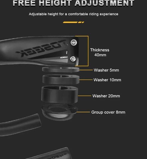 TOSEEK TR5500 attacco manubrio bici da strada design aerodinamico in fibra di carbonio ultra leggero finitura nero opaco parti ciclismo premium per prestazioni robuste su strada