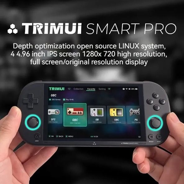 Trimui Smart Pro Console per videogiochi portatile vintage - Display IPS HD da 4.96 pollici - Gioco portatile - Batteria a lunga durata