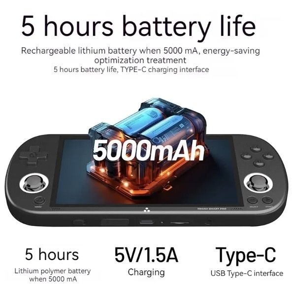 Trimui Smart Pro Console per videogiochi portatile vintage - Display IPS HD da 4.96 pollici - Gioco portatile - Batteria a lunga durata