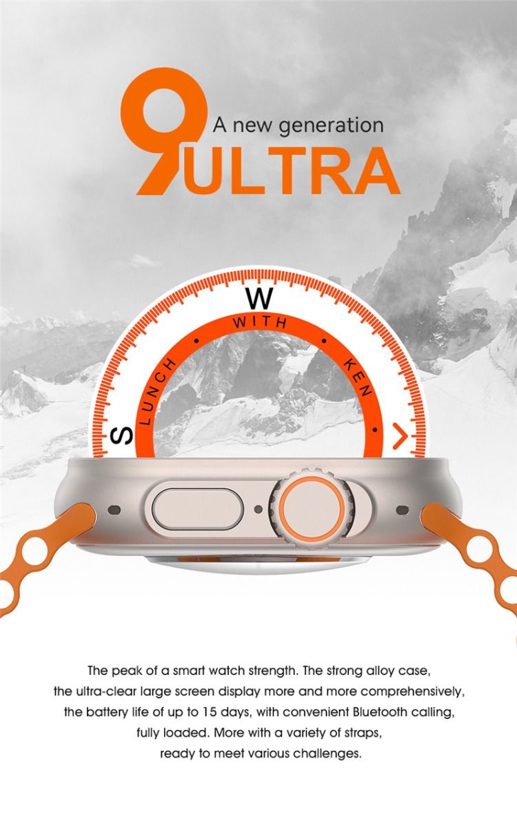 49mm Orologio Smart Ultra 9 Chiamata Bluetooth NFC Bussola GPS Tracciamento Percorso IP68 Smartwatch