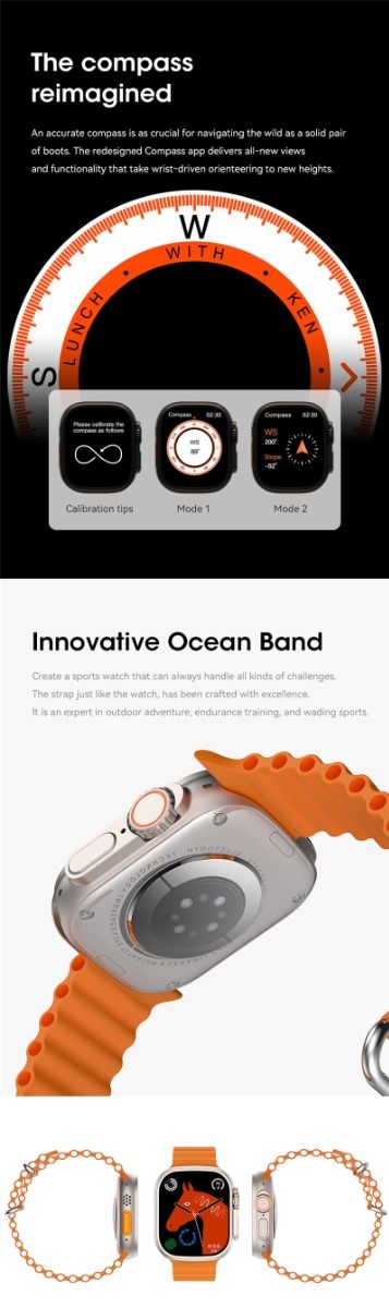 49mm Orologio Smart Ultra 9 Chiamata Bluetooth NFC Bussola GPS Tracciamento Percorso IP68 Smartwatch