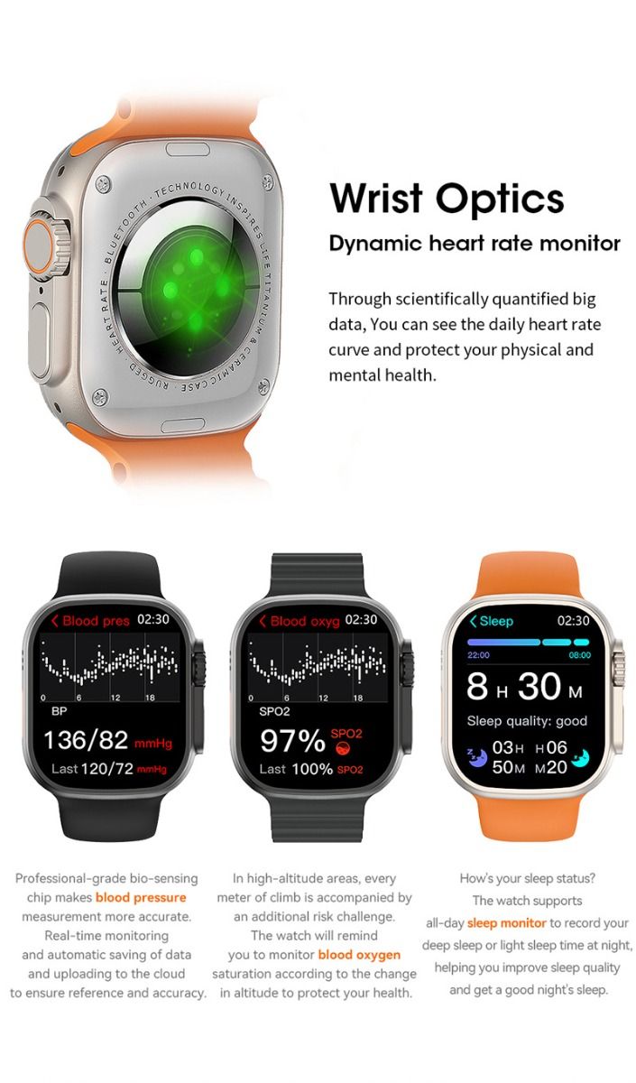 49mm Orologio Smart Ultra 9 Chiamata Bluetooth NFC Bussola GPS Tracciamento Percorso IP68 Smartwatch