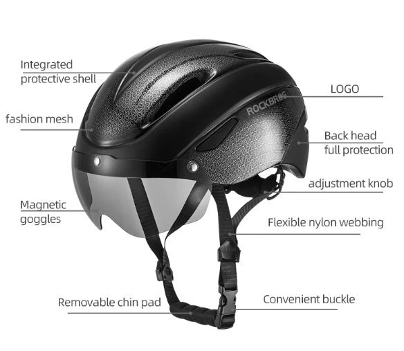 ROCKBROS Casco da Bicicletta Design Ultraleggero con Luce LED Integrata Occhiali Magnetici Comodo e Sicuro