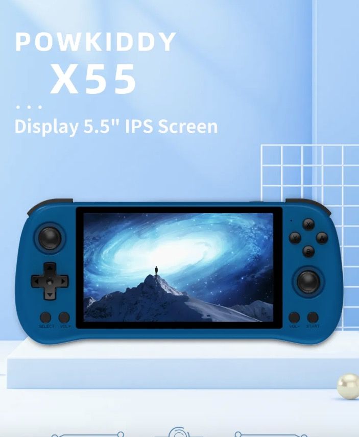 POWKIDDY X55 Console da gioco portatile Retro Gaming Schermo da 5.5 pollici Display IPS Processore RK3566 Gioco in movimento